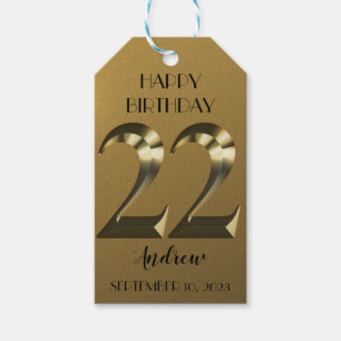 Metallic golden 22th birthday gift tags