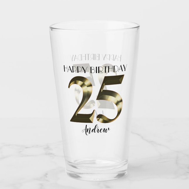 Metallic golden 25th birthday glass (Front)