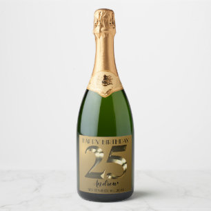 Metallic golden 25th birthday sparkling wine label