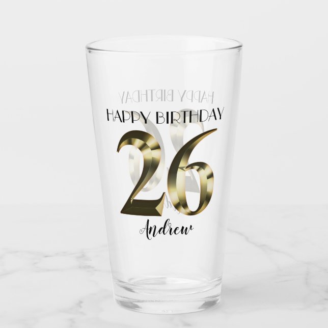 Metallic golden 26th birthday glass (Front)