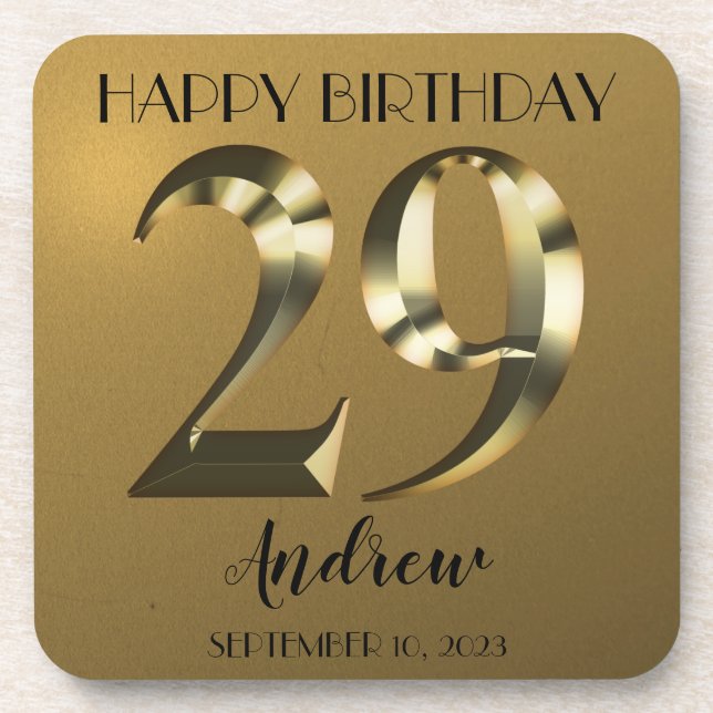Metallic golden 29th birthday coaster (Front)