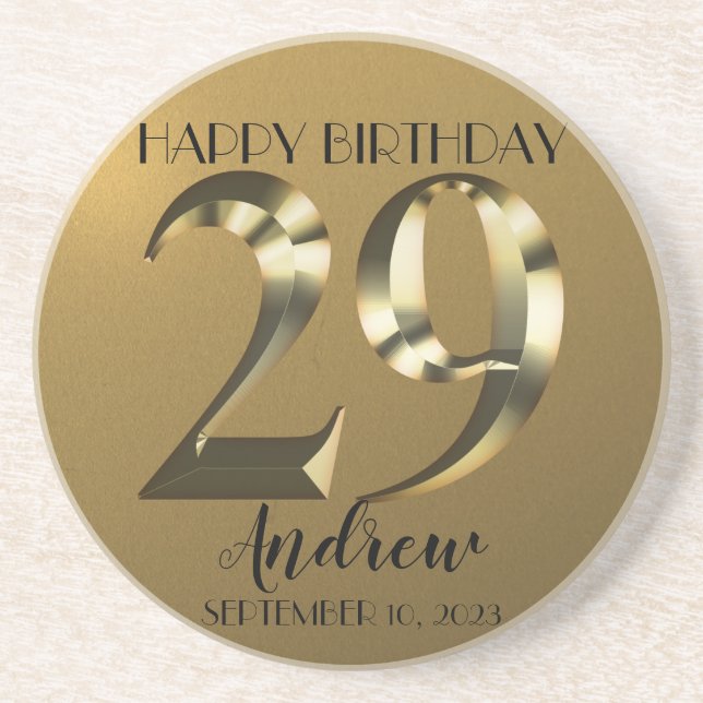 Metallic golden 29th birthday coaster (Front)