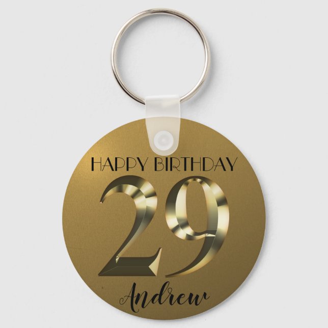 Metallic golden 29th birthday key ring (Front)