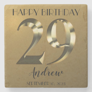 Metallic golden 29th birthday stone coaster