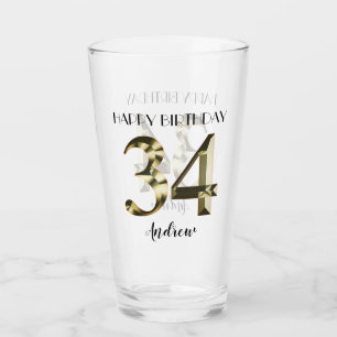 Metallic golden 34th birthday glass