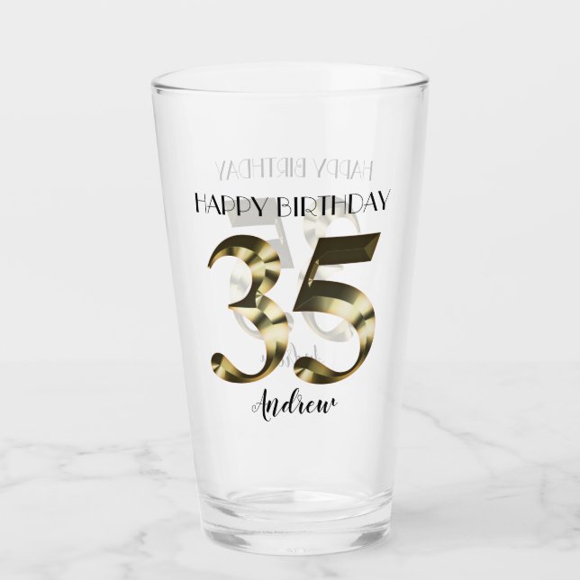Metallic golden 35th birthday glass (Front)