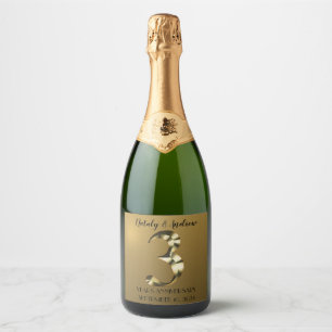 Metallic golden 3rd Wedding Anniversary Sparkling Wine Label
