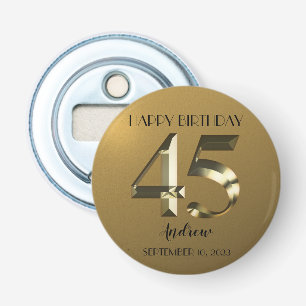 Metallic golden 45th birthday bottle opener