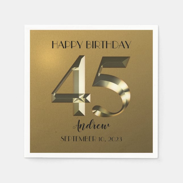 Metallic golden 45th birthday napkin (Front)