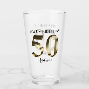 Metallic golden 50th birthday glass