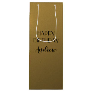 Metallic golden 50th birthday wine gift bag