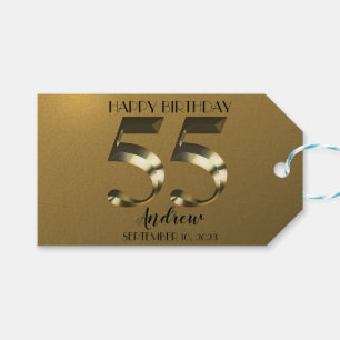 Metallic golden 55th birthday gift tags