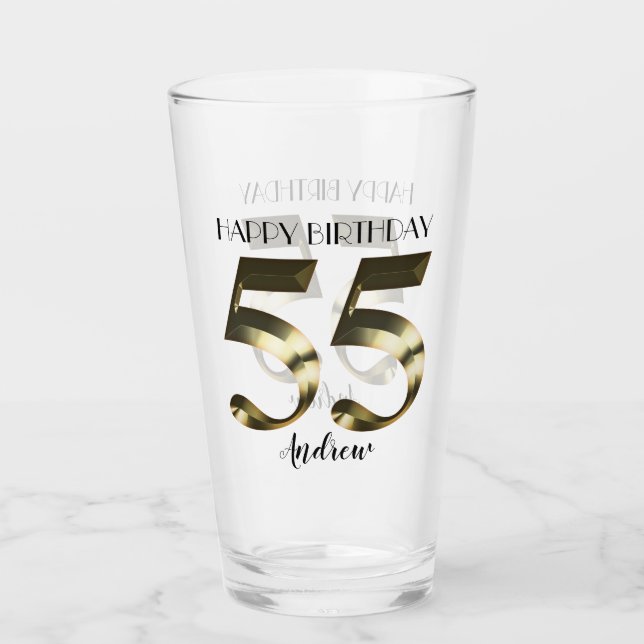 Metallic golden 55th birthday glass (Front)