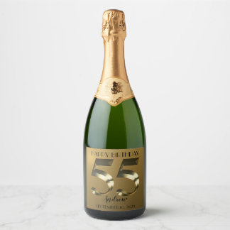 Metallic golden 55th birthday sparkling wine label