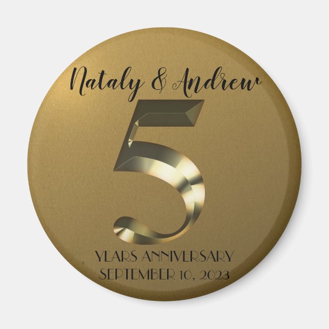 Metallic golden 5th Wedding Anniversary Magnet (Front)