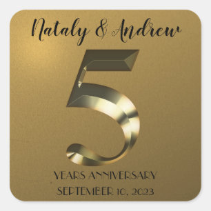 Metallic golden 5th Wedding Anniversary Square Sticker