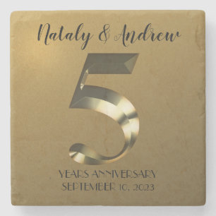 Metallic golden 5th Wedding Anniversary Stone Coaster