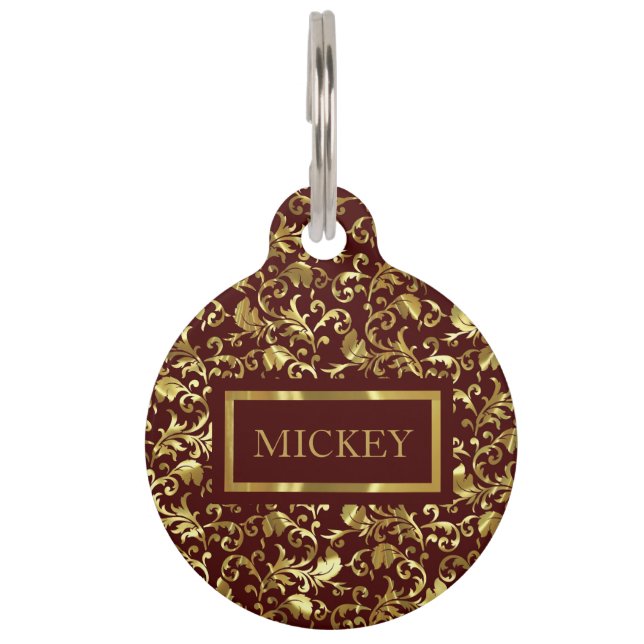 Metallic Golden Damask Pet ID Tag (Front)