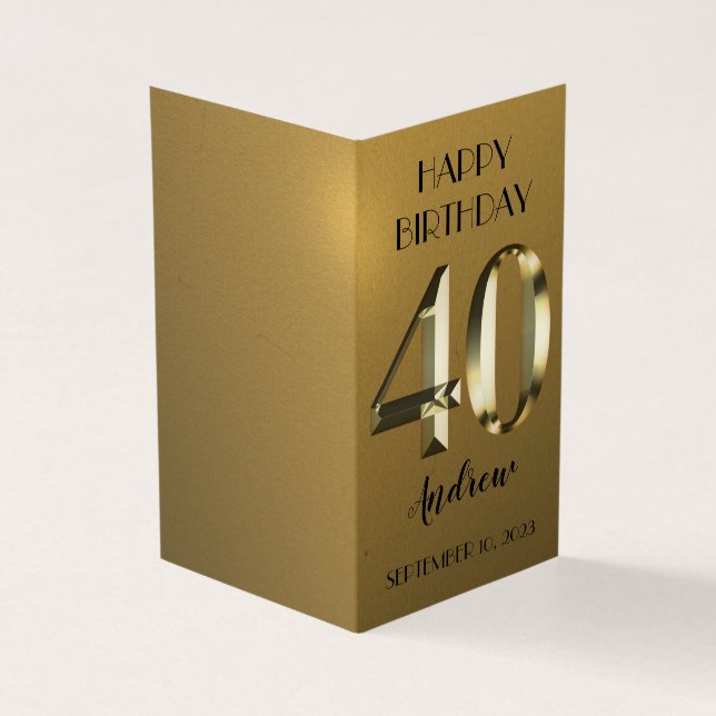 Metallic golden foil 40th birthday card (Outside)