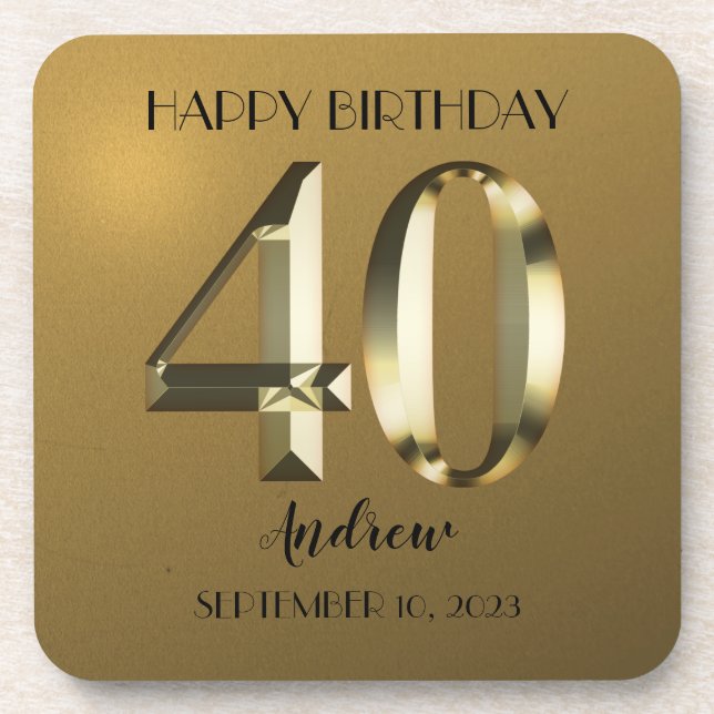 Metallic golden foil 40th birthday coaster (Front)