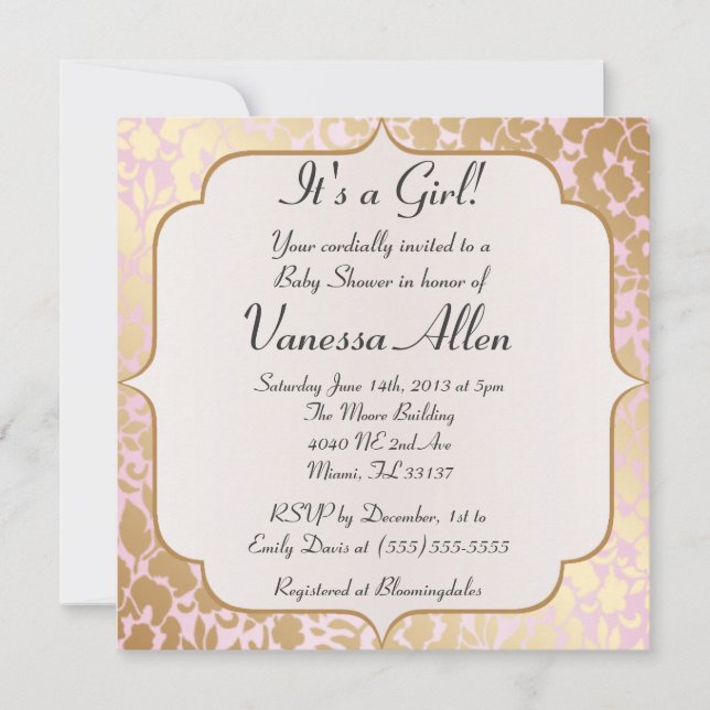 Metallic Golden Rose Pink Baby Shower Invitation (Front)