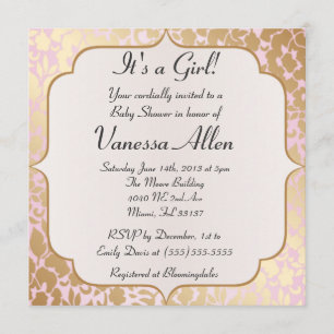 Metallic Golden Rose Pink Baby Shower Invitation