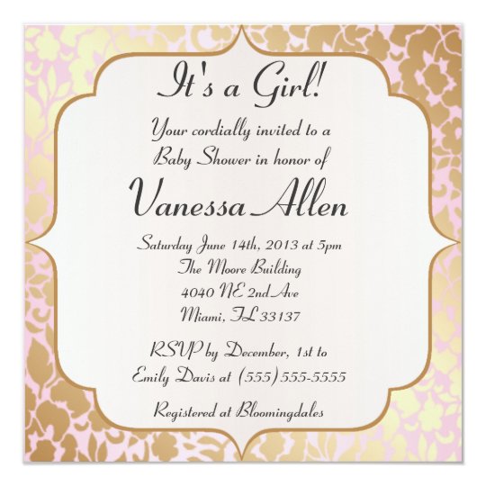 Metallic Golden Rose Pink Baby Shower Invitation