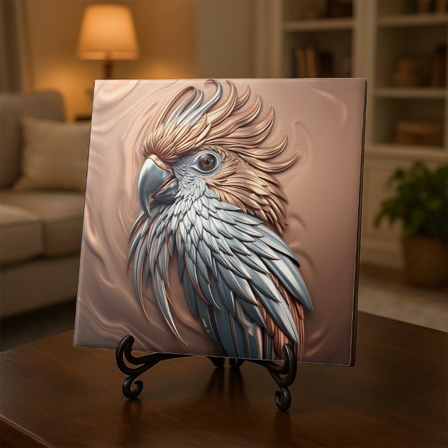 Metallic Golden Silver Embossed Cockatoo Parrot  Ceramic Tile (Creator Uploaded)
