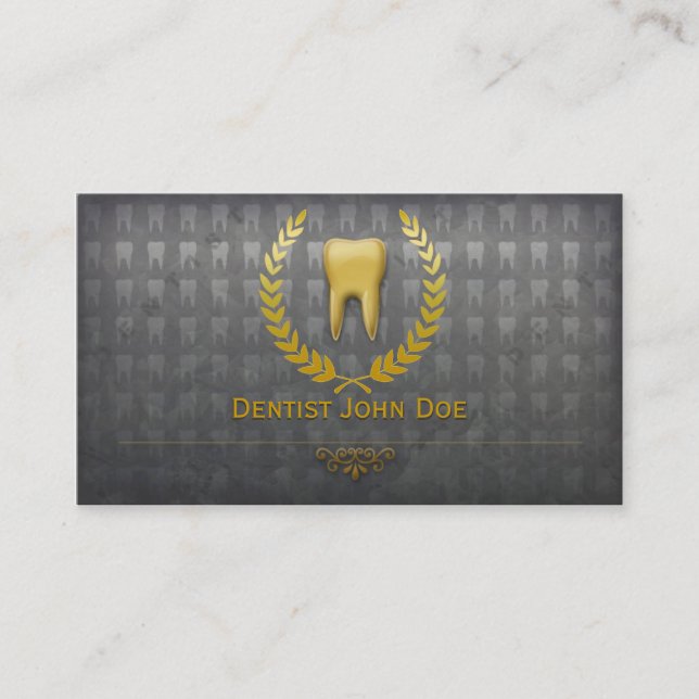 metallic golden teeth dentist dental business card (Front)