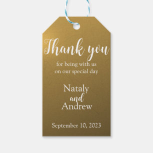 Metallic golden thank you gift tags