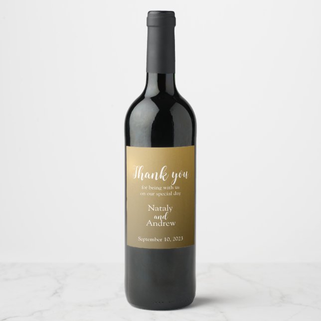 Metallic golden thank you wine label (Front)