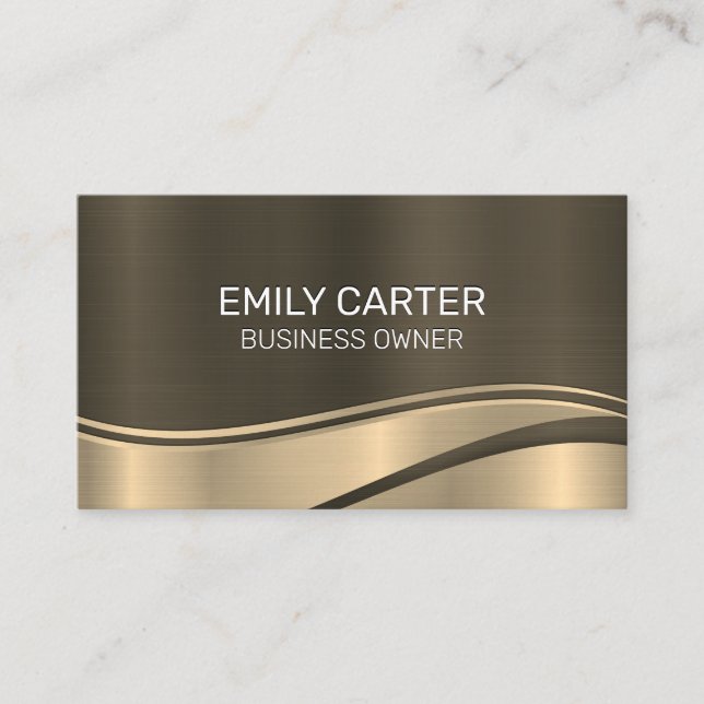 Metallic Golden Wave Background Business Card (Front)
