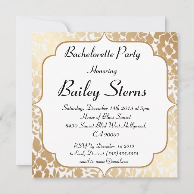 Metallic Golden White Floral Bachelorette Party Invitation (Front)
