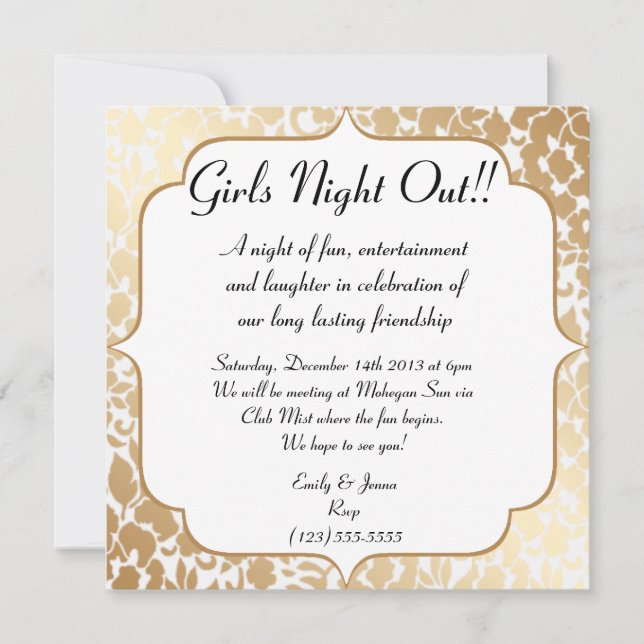 Metallic Golden White Floral Girls Night Out Invitation (Front)