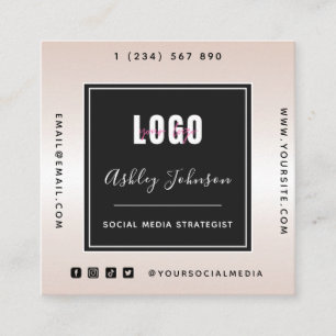 Metallic Gradient Add Logo QR Code & Social Media Square Business Card