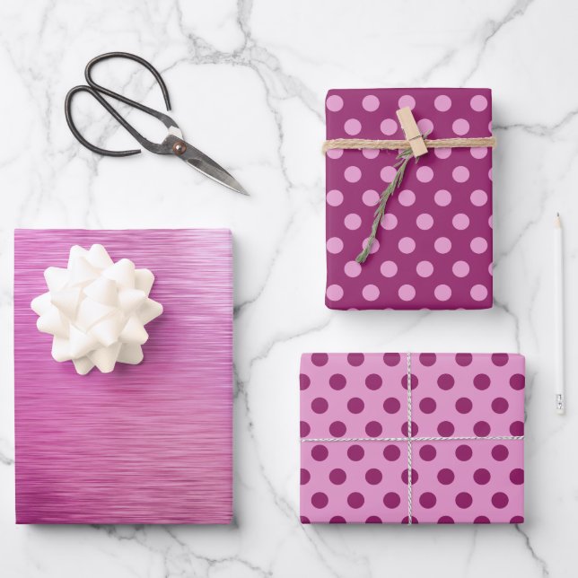 Metallic Grape Purple Pink Berry Dot Christmas  Wrapping Paper Sheet (Front)