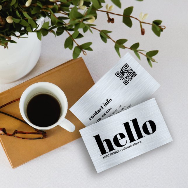 Metallic Gray Texture Simple Hello Business Card (Creator Uploaded)