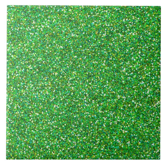 Metallic green, glitzy and sparkly ceramic tile (Front)