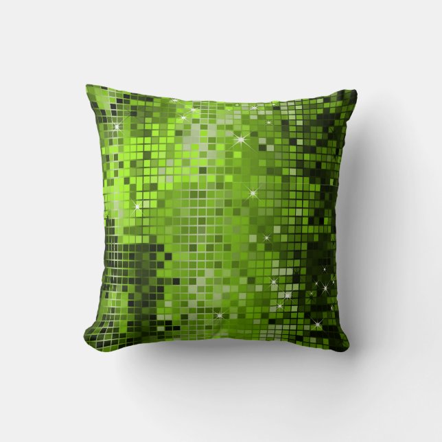 Metallic Green Sequins Glitter Abstract Pixel Art Cushion (Front)