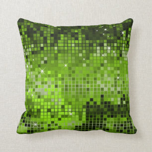 Metallic Green Sequins Glitter Abstract Pixel Art Cushion