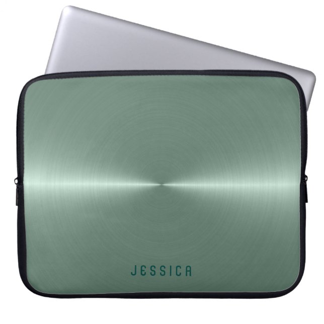 Metallic Green Stainless Steel Look Laptop Sleeve (Front)