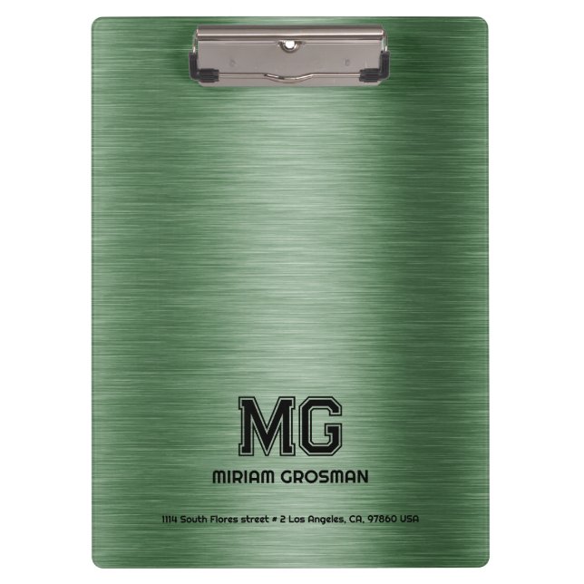 Metallic Green Texture Custom Black Text Clipboard (Front)