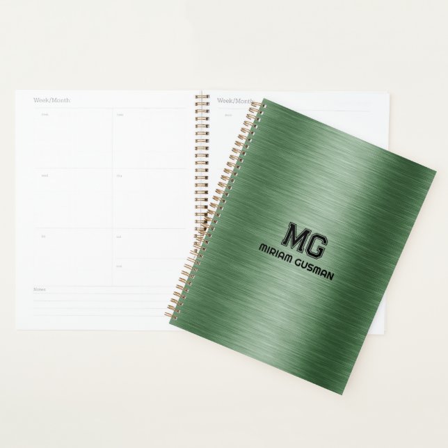 Metallic Green Texture Custom Black Text Planner (Display)