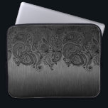 Metallic Grey And Black Paisley Lace Laptop Sleeve<br><div class="desc">Elegant metallic dark grey,  brushed aluminium look background with black floral paisley lace.</div>