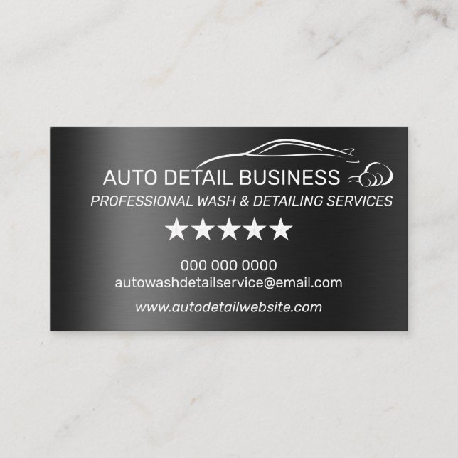 Metallic Grey Car Auto Detail Cleaning Wash Business Card (Front)