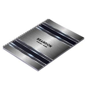 Metallic grey industrial geometric design Monogram Notebook