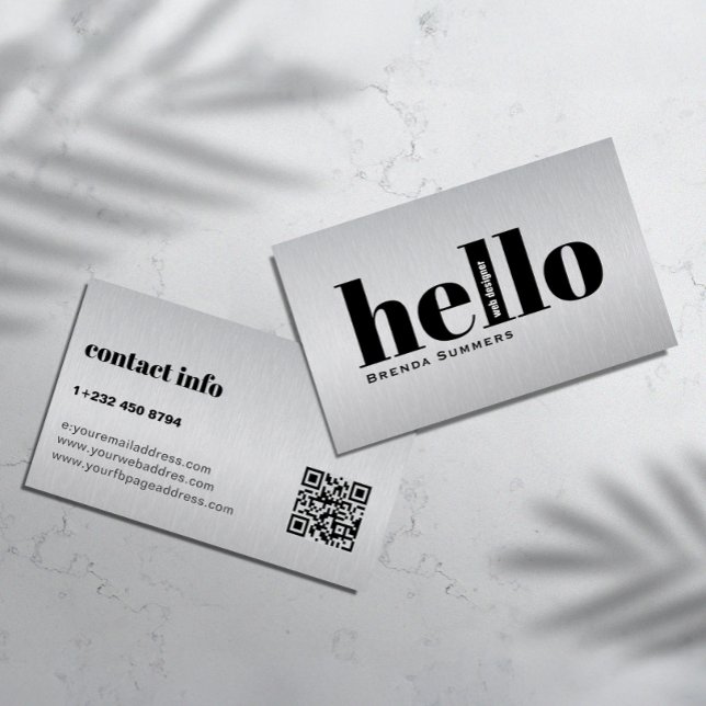 Metallic Grey Texture Pasonalized Black Typography Business Card (Creator Uploaded)