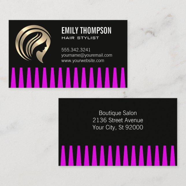 Metallic Hair Logo | Stylist Comb Business Card (Front/Back)