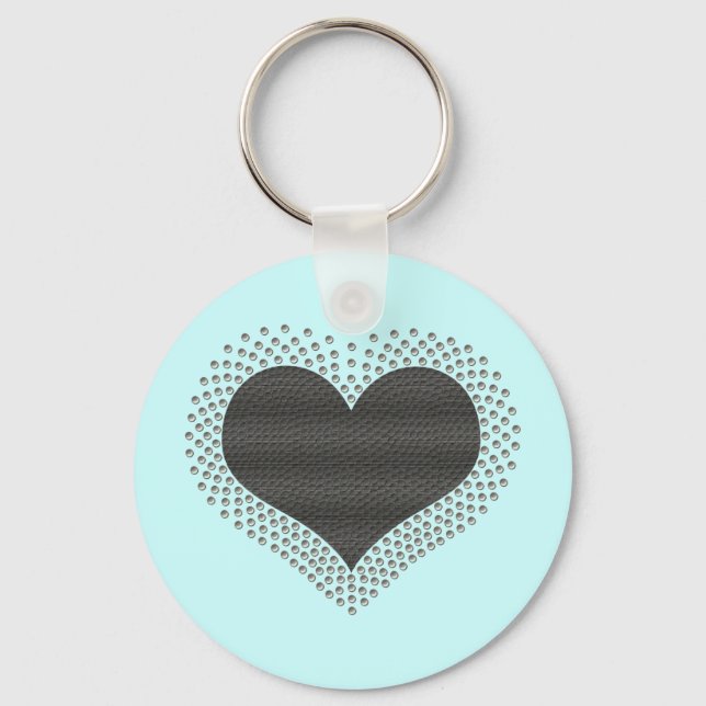 Metallic Heart Keychain, Grey Key Ring (Front)