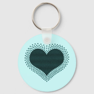 Metallic Heart Keychain, Teal Key Ring